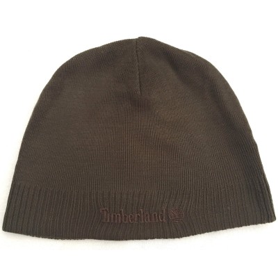 TIMBERLAND C309H 's Basic Fine Knit Beanie Hat Embroidered Logo Acrylic Brown  eb-30993129